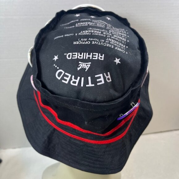 VTG Black "Retired but Rehired" Black Retirement Cotton Pail Hat 7 Pins XL - Picture 6 of 10